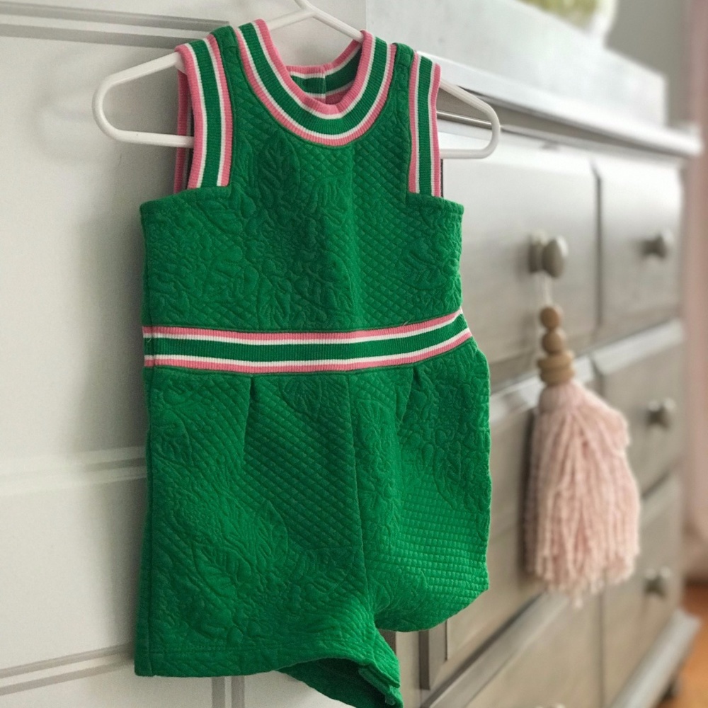 Janie and Jack Green and Pink Romper